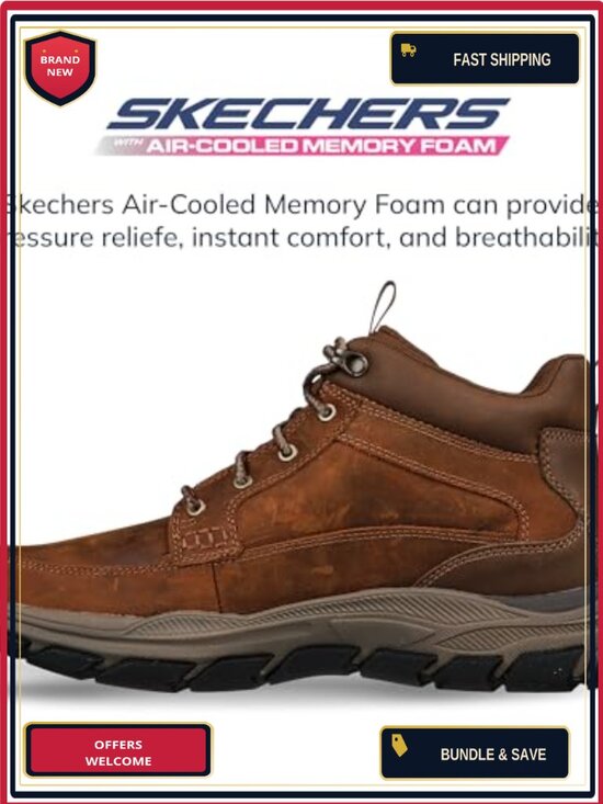 Skechers Respected Boswell Boot Men\'s Water-Repellent Leather Moc Toe Boot